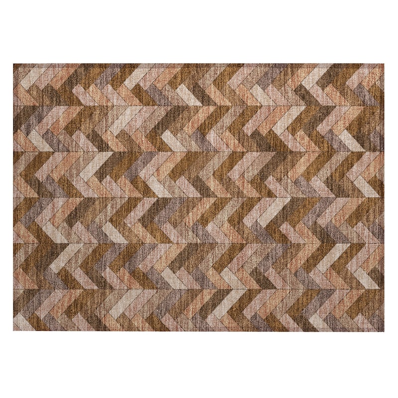 Machine Washable Indoor/ Outdoor Modern Chevron Chantille Rug
