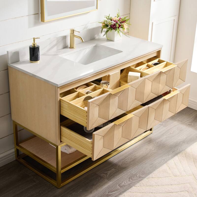 Milagro Bath Vanity with White Quartz Stone Top without Mirror