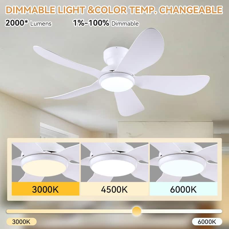 32/36/46/52 inches Ceiling Fan with Light and Remote 5 ABS Blades for Bedroom Living Room