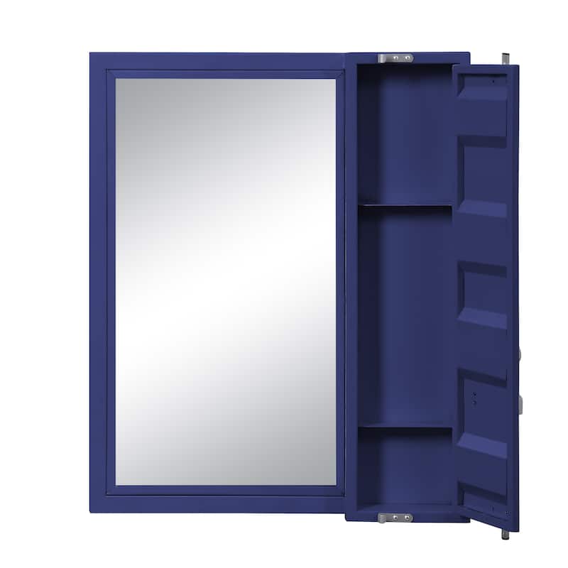 Industrial Style Metal Vanity Mirror with Recessed Door Front, Blue