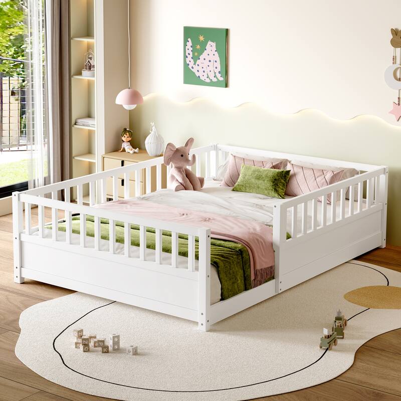 Full Size Floor bed, integral construction with super high security barrier, door, children's floor bed frame