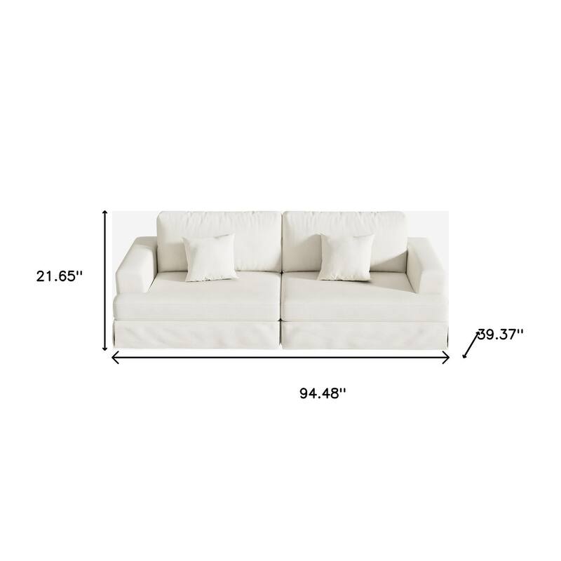 HomeRoots 94" White Chenille Modular Stainless Steel Sleeper Sofa With Toss Pillows