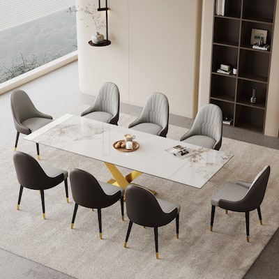 9 - Piece 94.48'' Extendable Sintered Stone Dining Table with 8 Chairs Dining Set