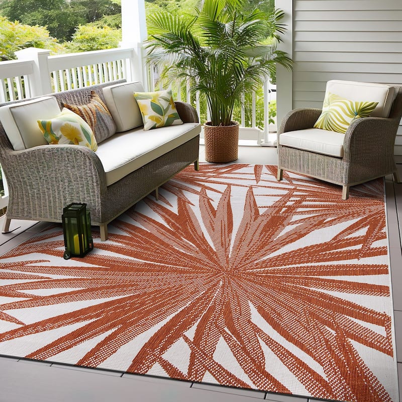 World Rug Gallery Tropical Nature Inspired Indoor/Outdoor Area Rug - 5' X 7' - Rust