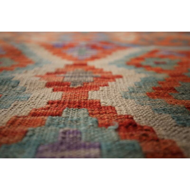 Geometric Kilim Large Rug Hand-Woven Wool Carpet - 10'4" x 16'1"