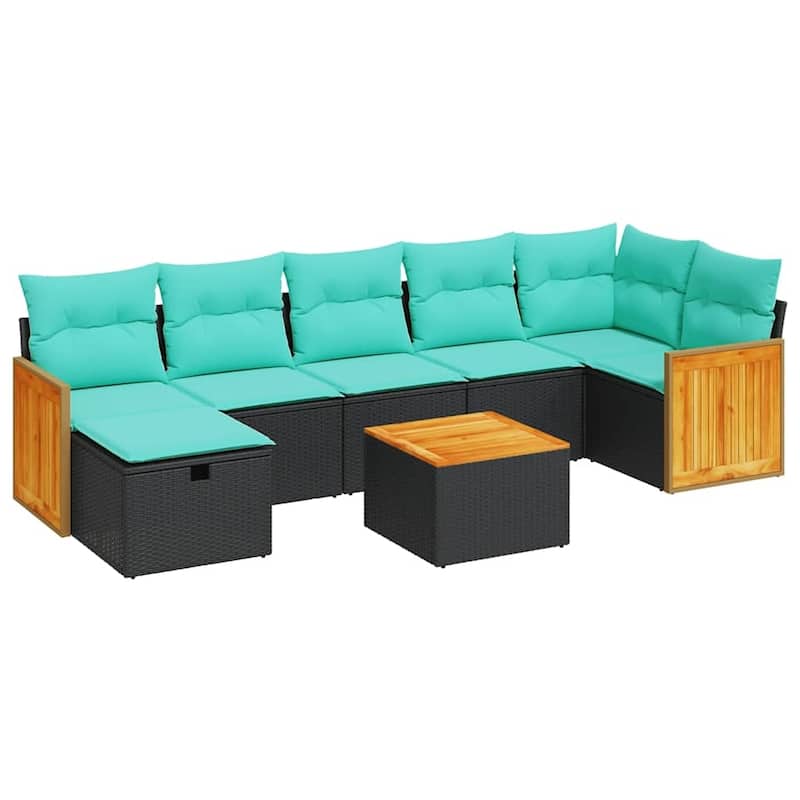 vidaXL 7 Piece Patio Sofa Set with Cushions Black Poly Rattan - 21.7 x 24.4 x 27.2