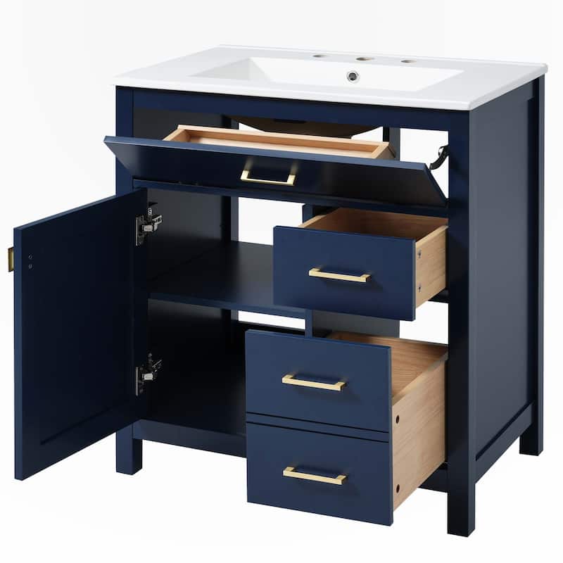 30-Inch Blue Bathroom Vanity with Ceramic Sink
