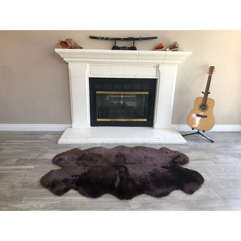 Dynasty Natural 4-Pelt Luxury Long Wool Sheepskin Shag Rug - 3'6" x 5'6"
