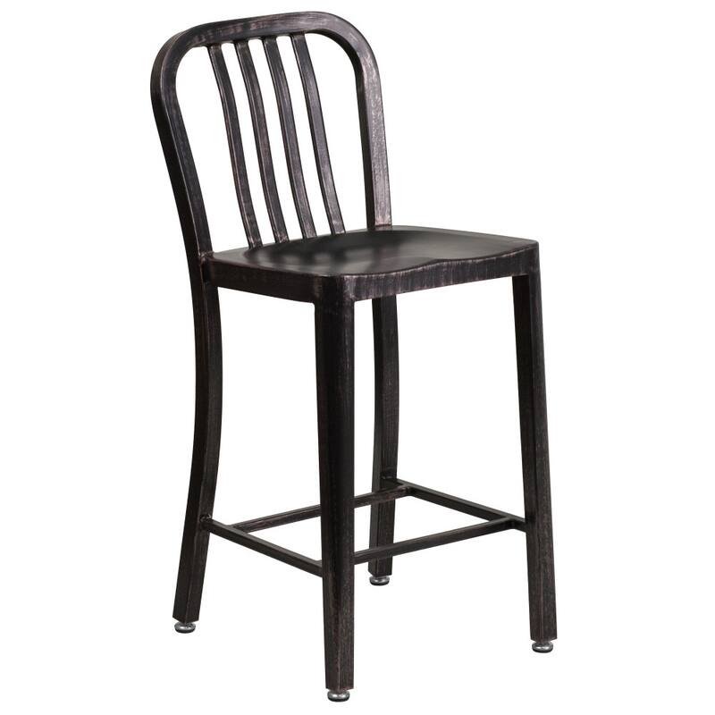 2 Pack 24'' High Metal Indoor-Outdoor Counter Height Stool w/ Vertical Slat Back