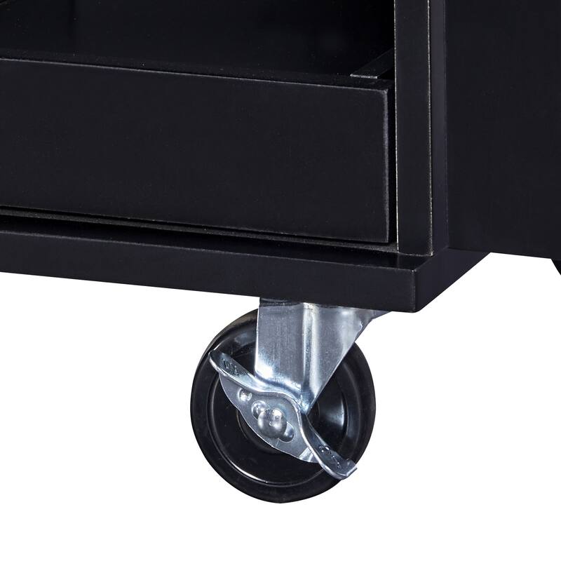 50'' Rubber Wood Kitchen Island with 3 Drawer, Rolling Wheels, 2 Slide-Out Shelf and Internal Storage Rack