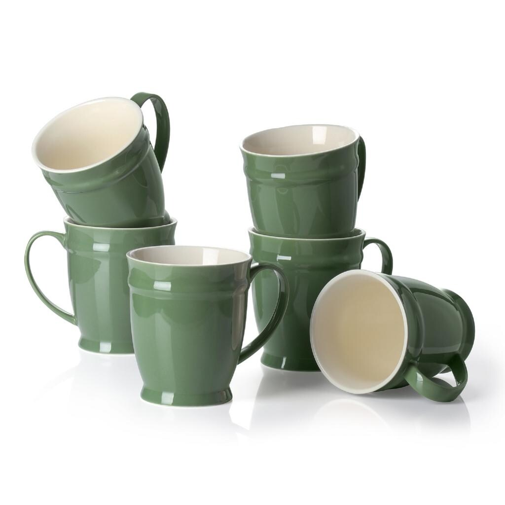 DOWAN Coffee Mugs, Balck Coffee Mugs Set of 6, 16 oz Ceramic Coffee Cugs  with Large Handles for Men Women, Porcelian Big Mug for Tea Latte, Easy to  Clean & Hold, for