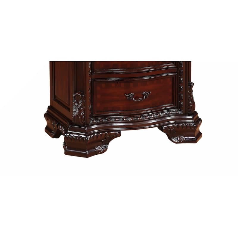 1pc Traditional Nightstand End Table with Three Storage Drawers Brown Cherry Decorative Drawer Pulls Solid Wood