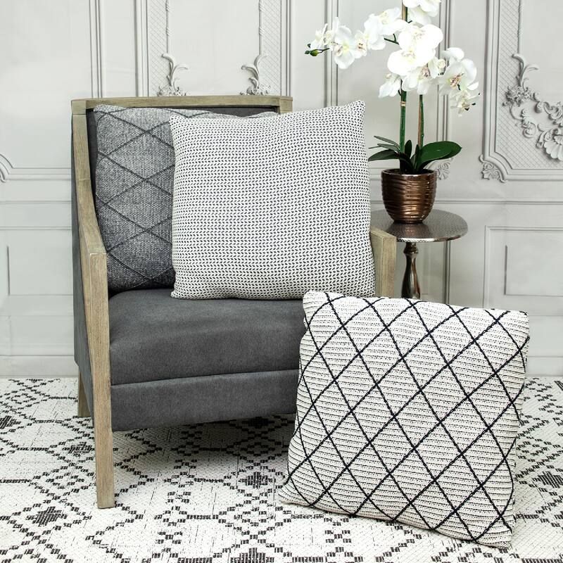 20" Black and Beige Transitional Square Throw Pillow