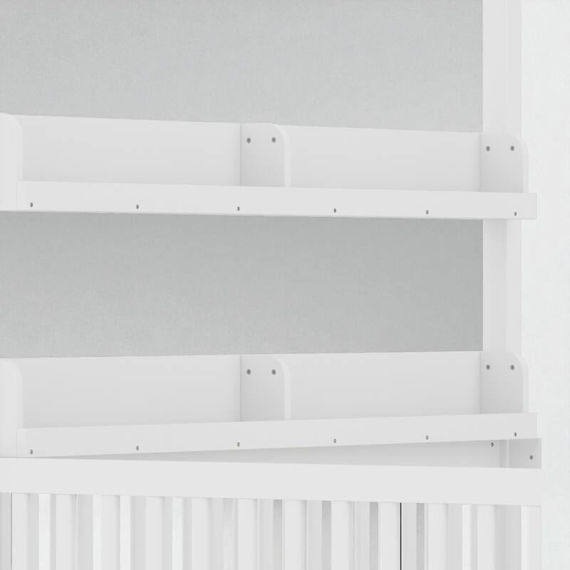 Twin/Full Size Montessori Floor Bed with Canopy and Guardrails, Solid Wood Kids Bed Frame with Shelves, No Box Spring Needed