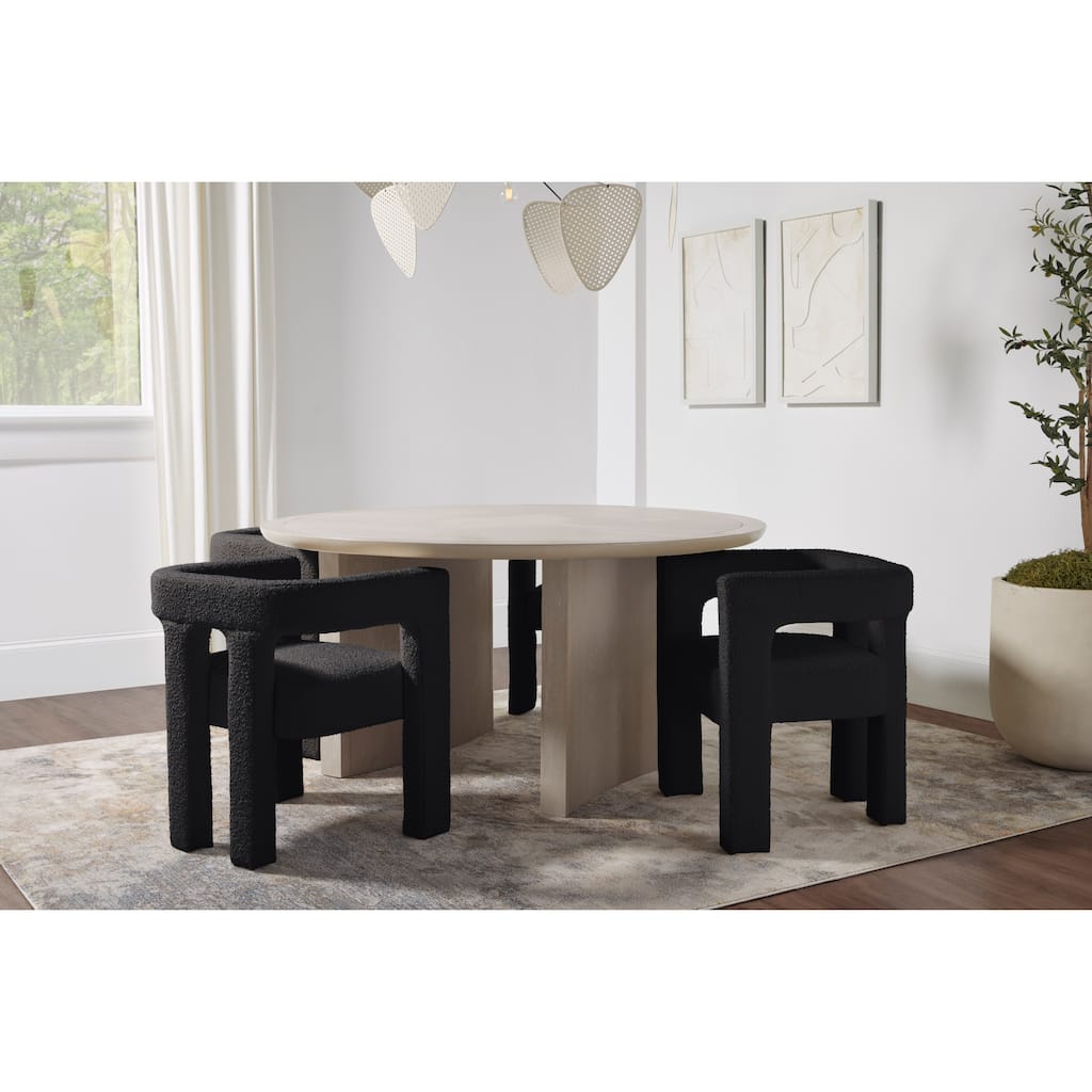 Mandy 5pc Round Dining Set, Weathered Beige with Boucle Chairs