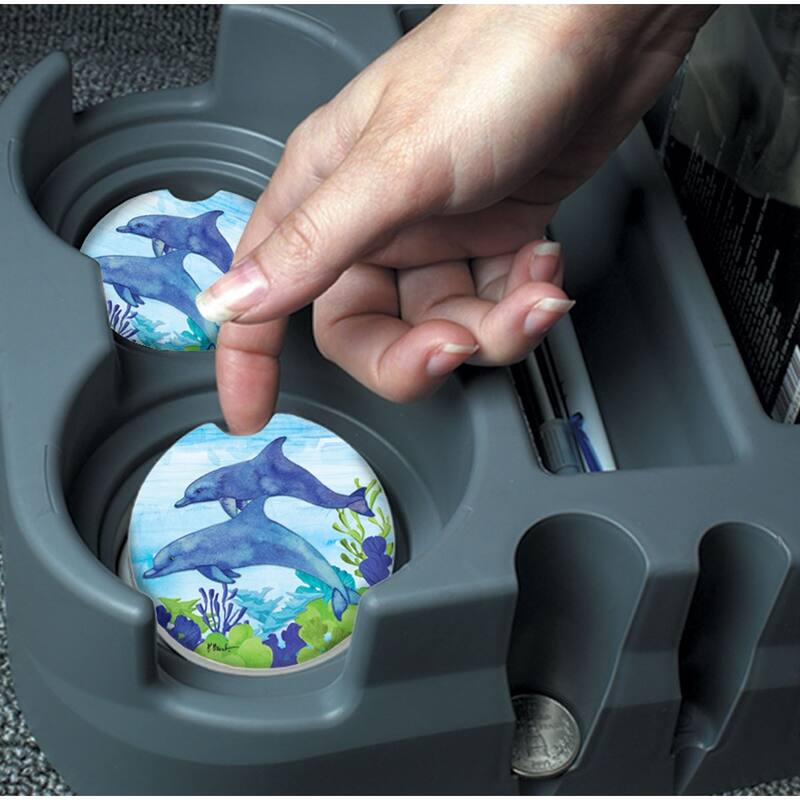 Counterart Absorbent Stoneware Car Coaster, Dolphin Duo, Set of 2 - 2.5