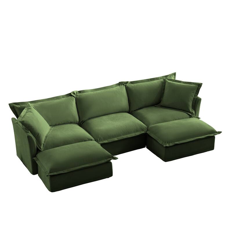 Modern 3 Seater Upholstered Sofa with 2 Ottomans and 2 Pillows