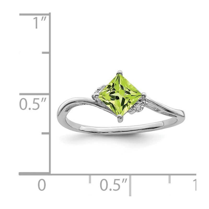 Curata 925 Sterling Silver Polished Open back Rhodium Plated Diamond and Peridot Square Ring