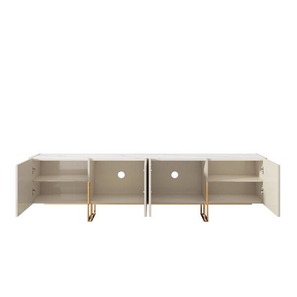 JASIWAY Beige Stone Top TV Stand with 4 Doors 6 Shelves - On