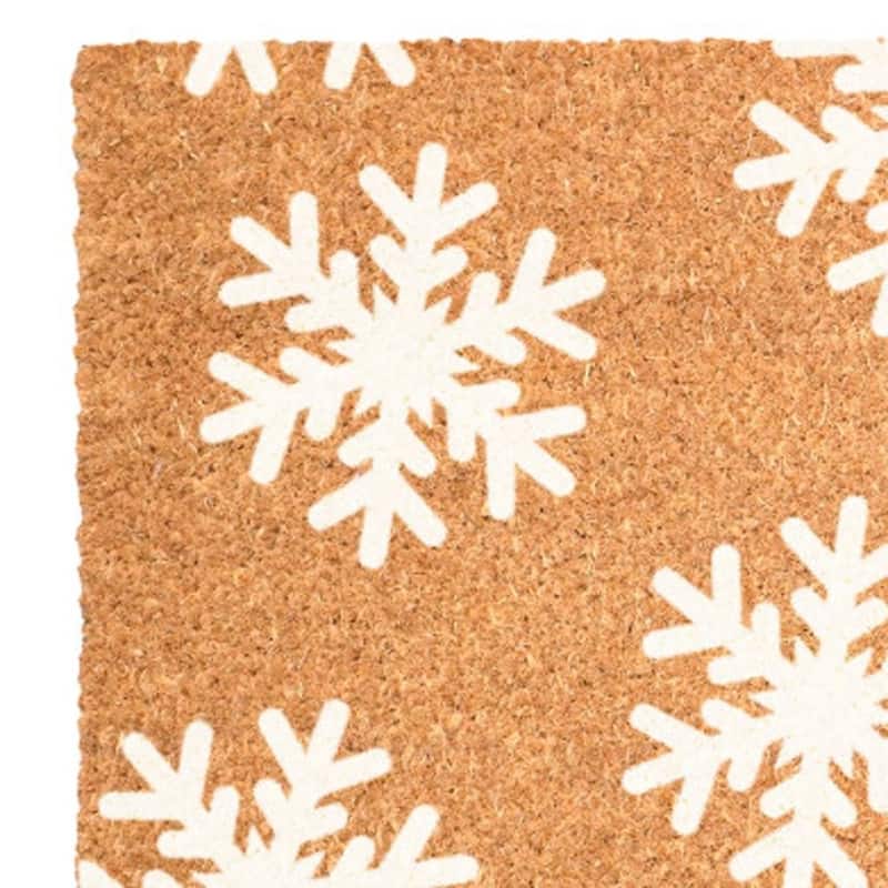 HomeRoots 17" X 29" Brown And White Christmas Snowflake Outdoor Coir Door Mat - 17.00' X '29.00