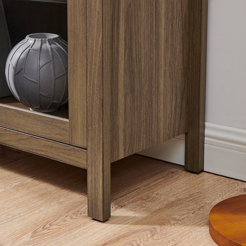 67" Arched Storage Cabinet with Glass Doors, Curio Display Cabinet with LED Strips, Adjustable Shelves, 4-Tier Wood Bookcase