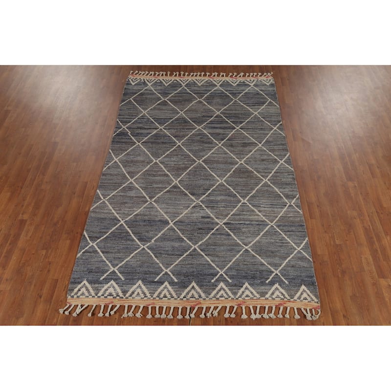 All-Over Trellis Moroccan Area Rug Hand-Knotted Wool Carpet - 6'0"x 9'10"