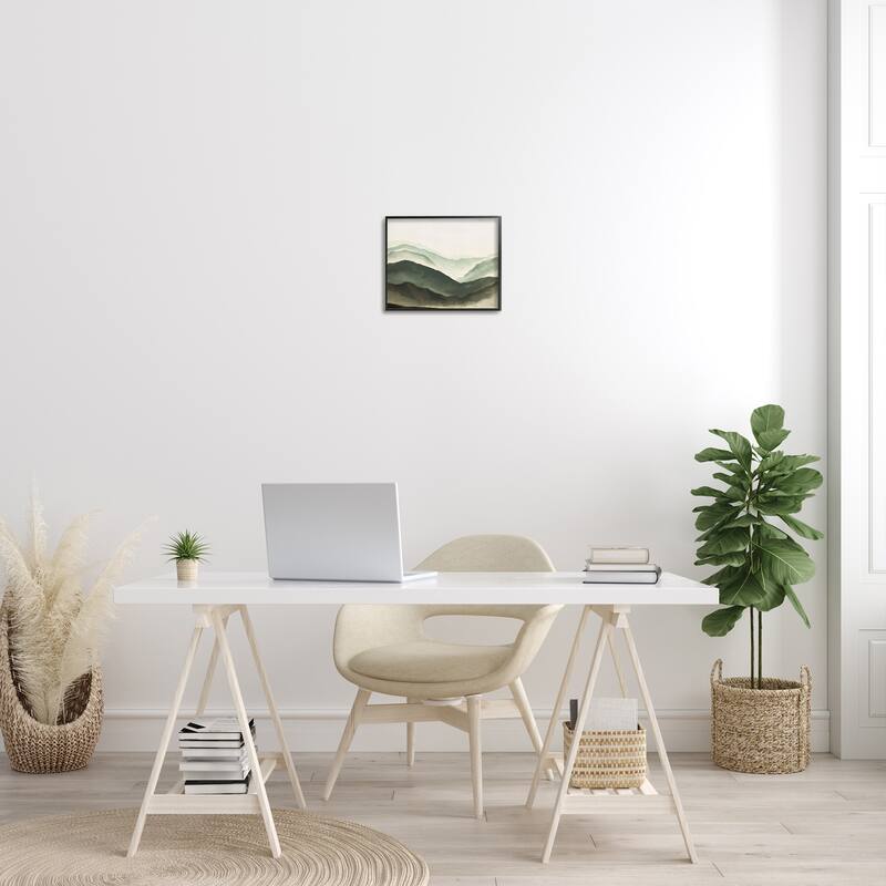 Stupell Misty Mountain Range Atmospheric Landscape Watercolor Painting Framed Wall Art, Design by JJ Design House LLC - Green