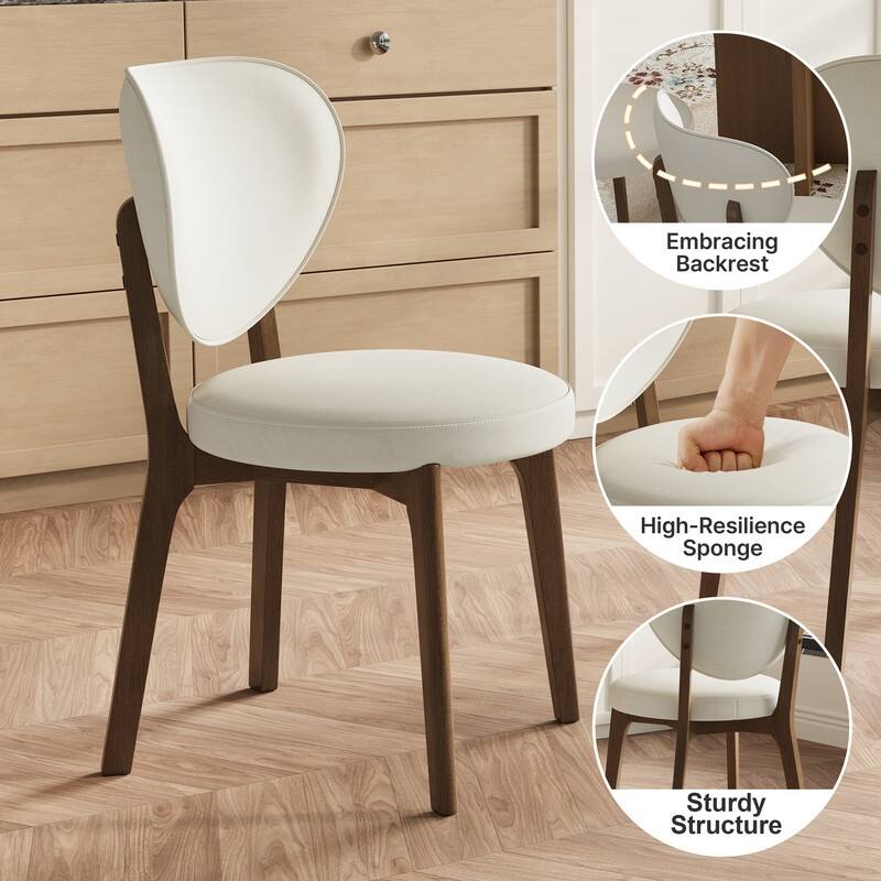 Mid-Century Modern Beige PU Leather Dining Chairs, Fully Assembled with Solid Wood Legs