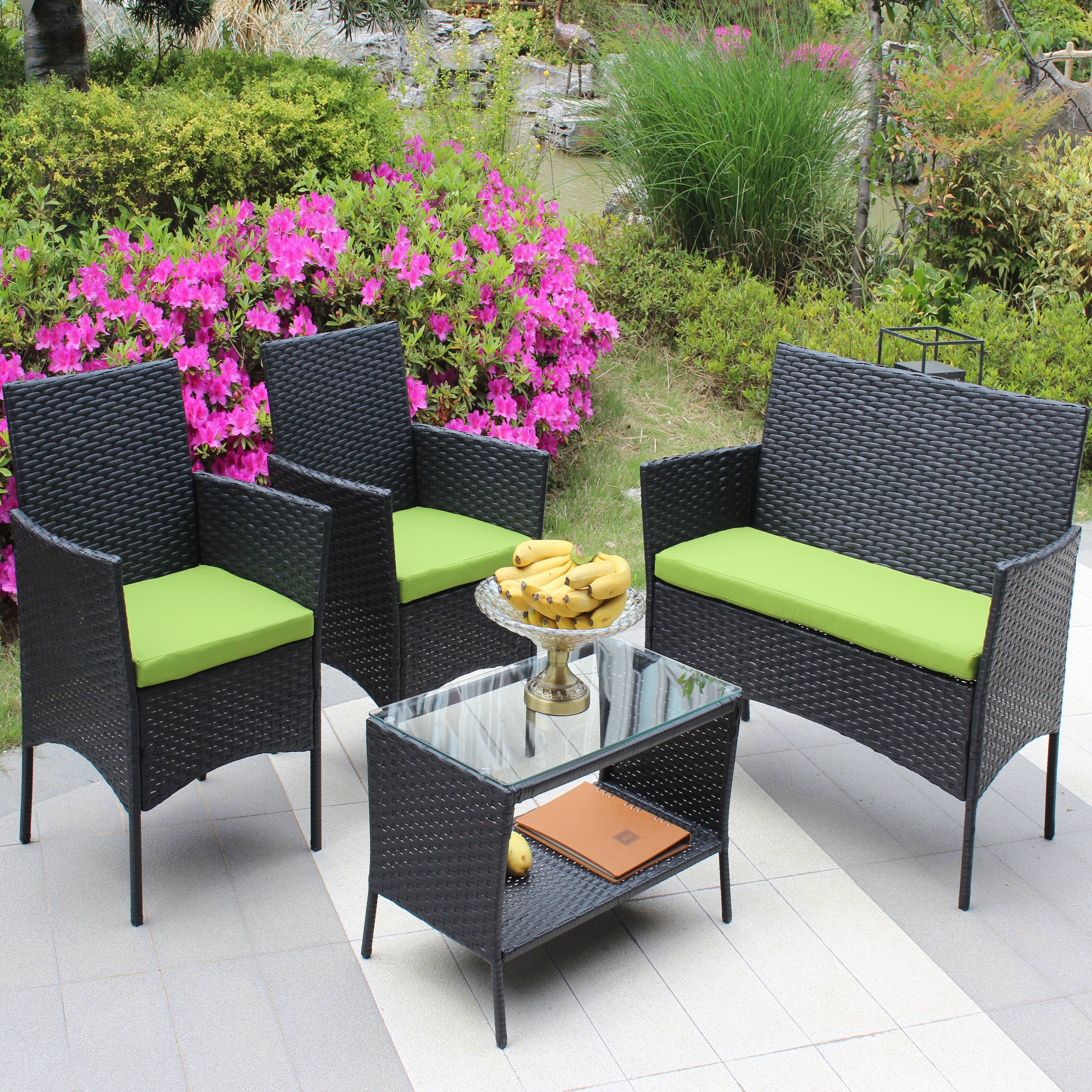Outdoor Patio Conversation Cushion Chair Set Rattan Wicker Furniture