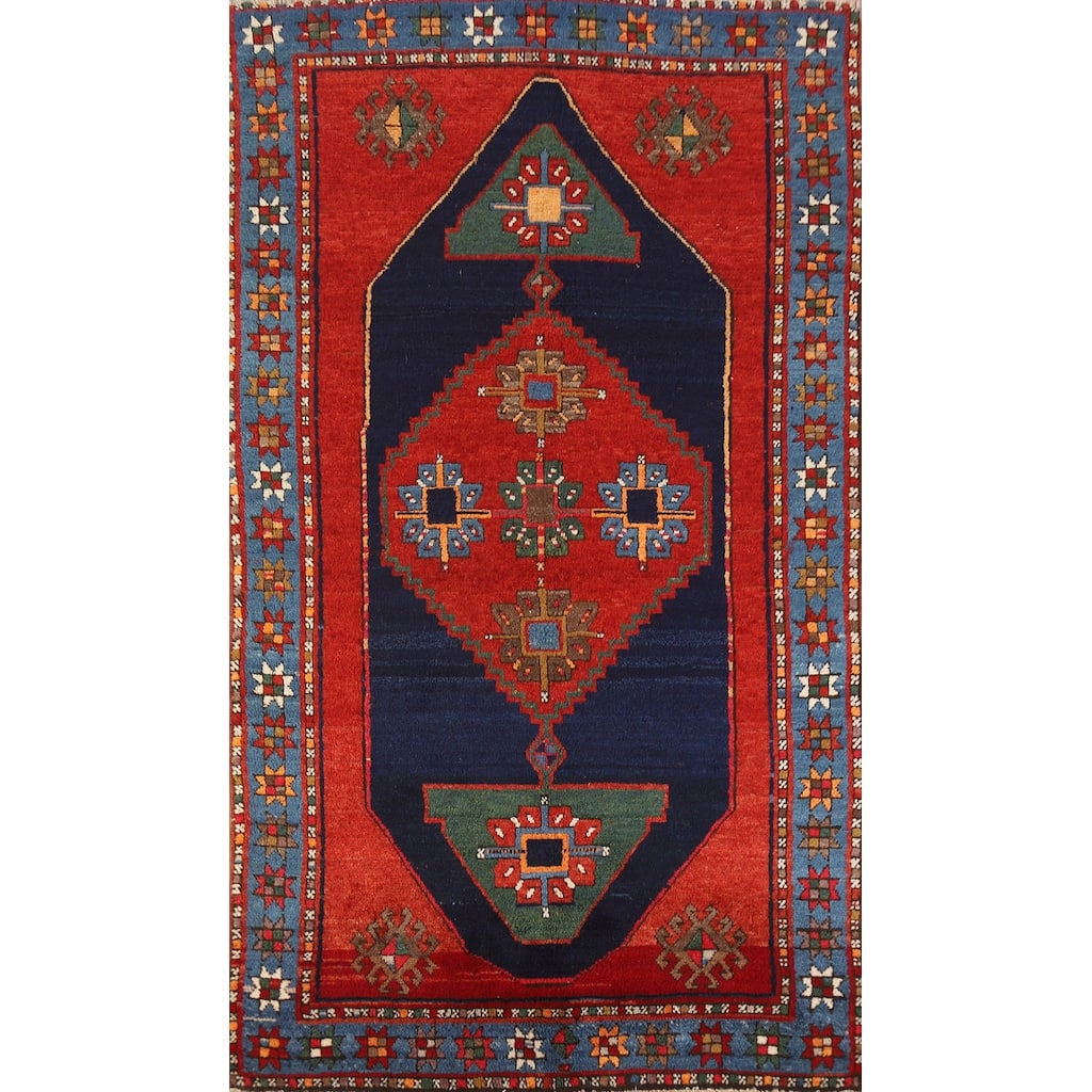 Hand Knotted Oriental 100% Wool Carpet Traditional Tribal Red Kazak Area Rug - 7' 6'' X 4' 2''