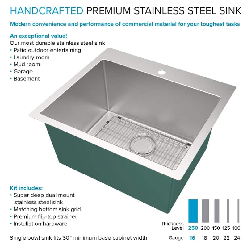 Transolid LSA1-252212-BS 25-in x 22-in Dual-Mount Laundry/Utility Sink Kit in Brushed Stainless - 25" X 22"