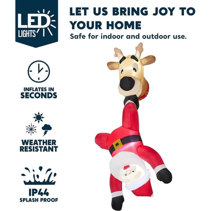 6 FT Tall Christmas Inflatable Falling Santa with Reindeer Broke Out from Window, Blow Up with Build-in LED - Multicolor