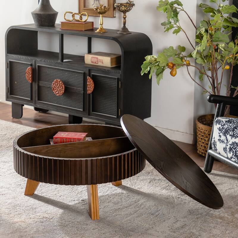 31.5" Retro Round Coffee Table with Storage Space, Suitable for Living Room and Office