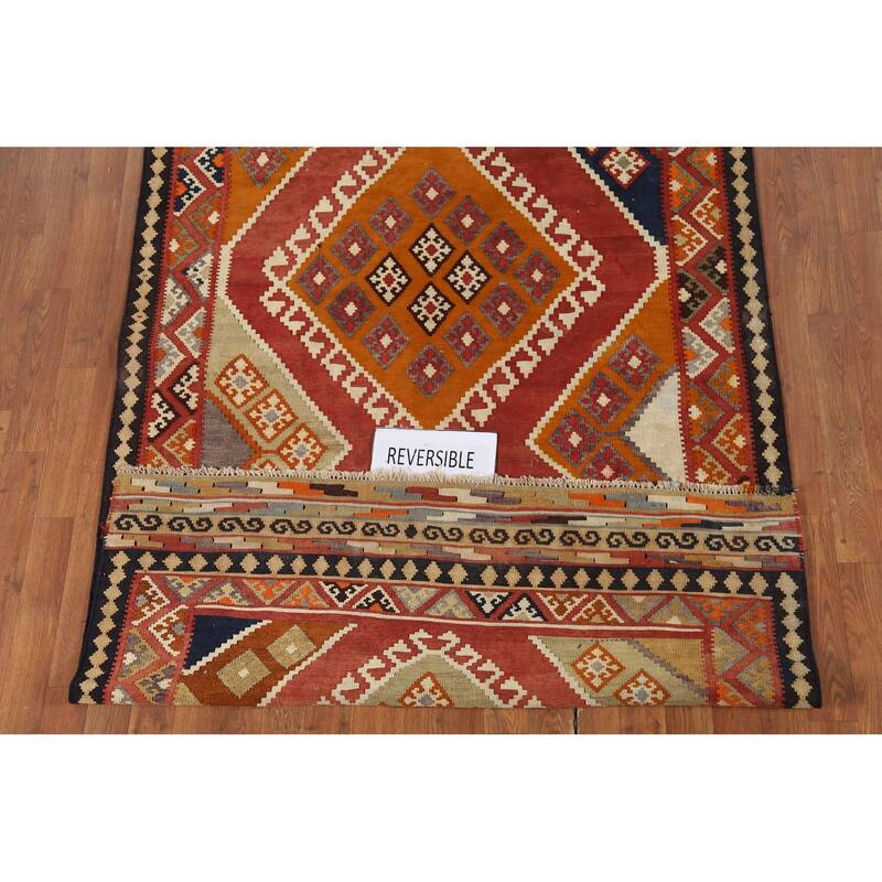 Kilim Qashqai Persian Vintage Rug Hand-Knotted Tribal Wool Carpet - 4'6"x 10'8"