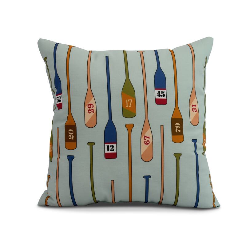 18 x 18 Inch Oar Numbers Geometric Print Outdoor Pillow - Green