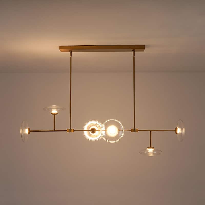 Modern 6-Light Disc Glass Dimmable LED Linear Chandelier - N/A