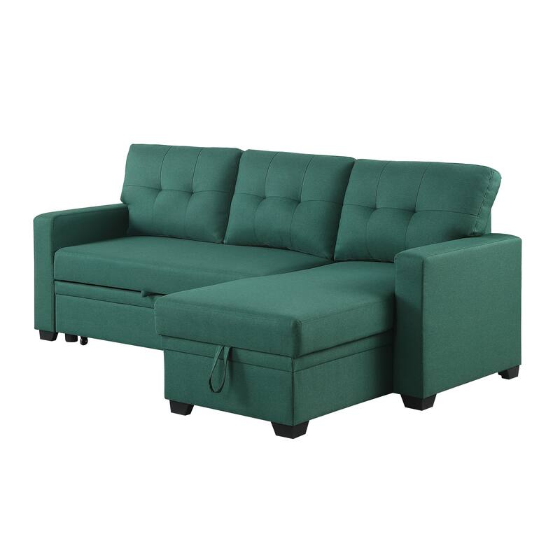 Green Linen Upholstered Pull out Sectional Sofa with Chaise