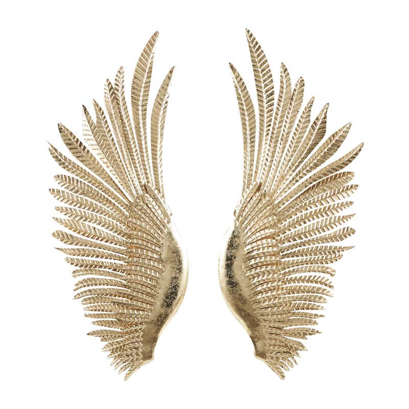Gold Metal Wing Bird Home Wall Decor with Textured Metallic Finish (Set of 2)