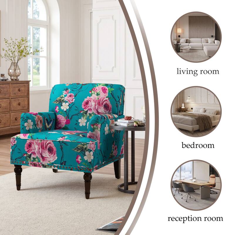 Set 2 Striped Upholstered Linen Armchair with Brass Nailhead Trim