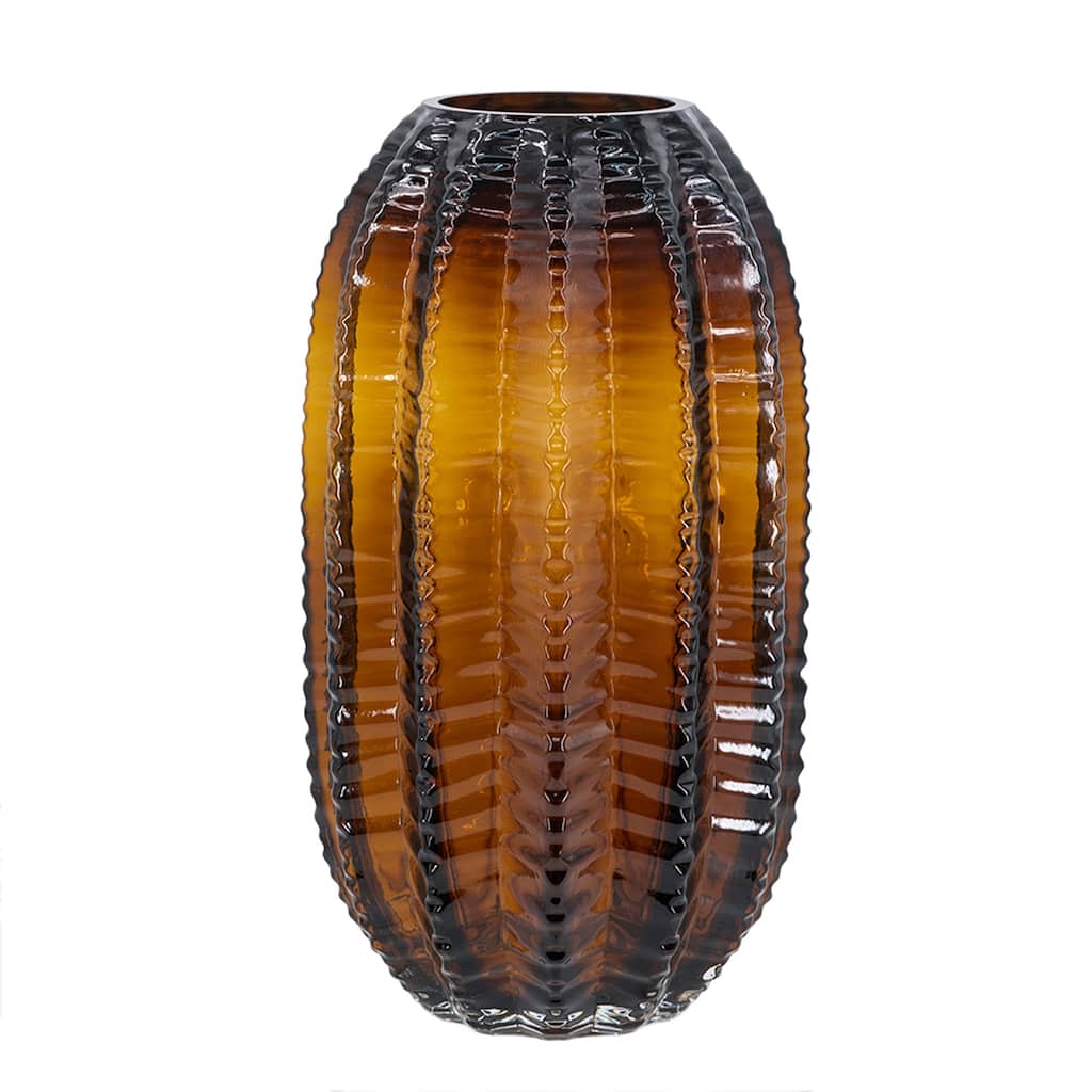 D6x11" Textured Cylindrical Glass Vase with Amber Finish