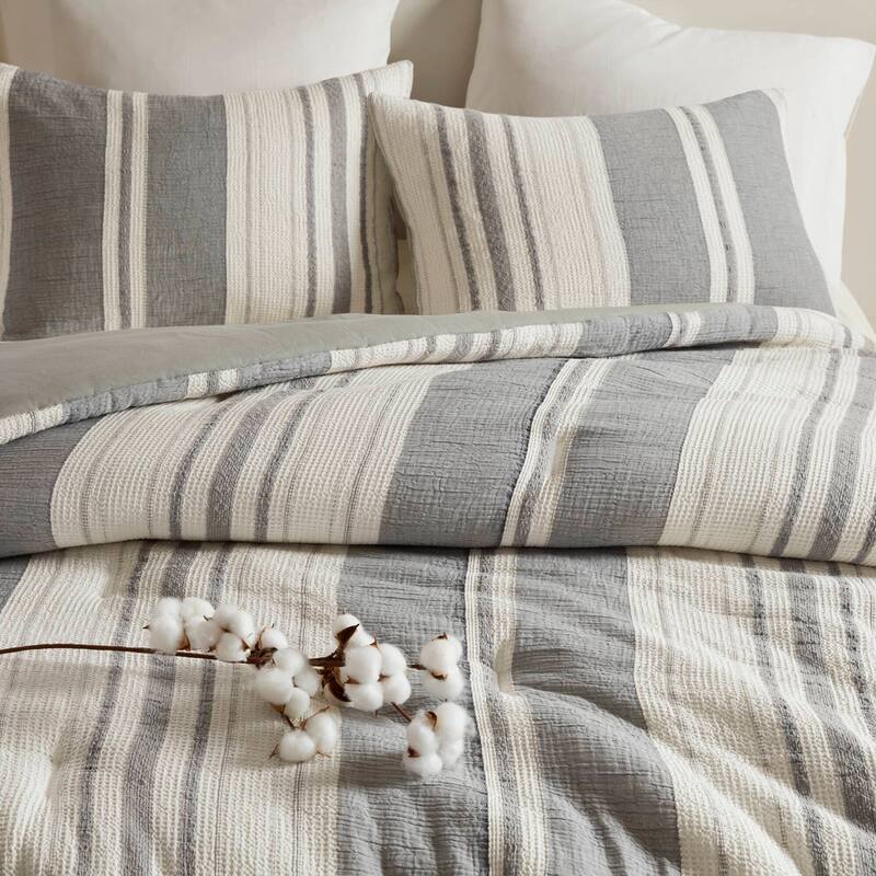 GDF Studio - Amara Textured Cotton Comforter 3-Piece Set with Waffle and Gauze Weave