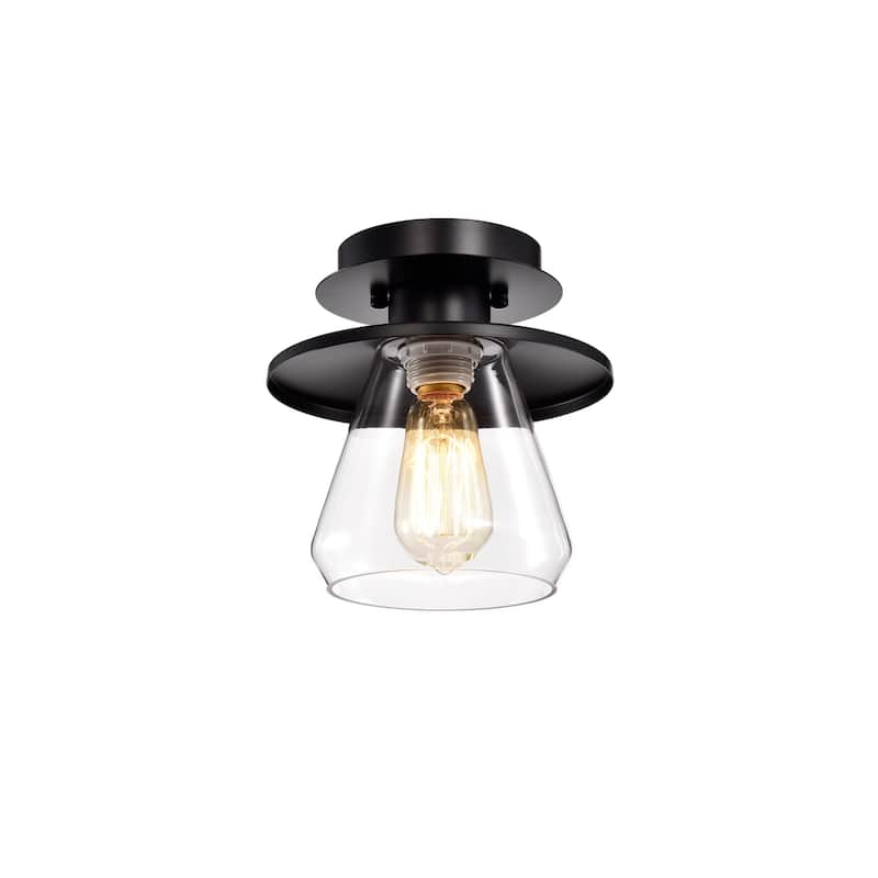 Tunney Matte Black 1-Light Clear Glass Shade Semi-Flush Mount