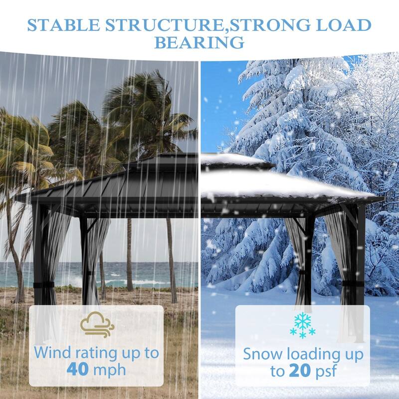 VEIKOUS Aluminum Double Hardtop Gazebo Pergola for Patio, Lawn, and Garden with Removable Netting