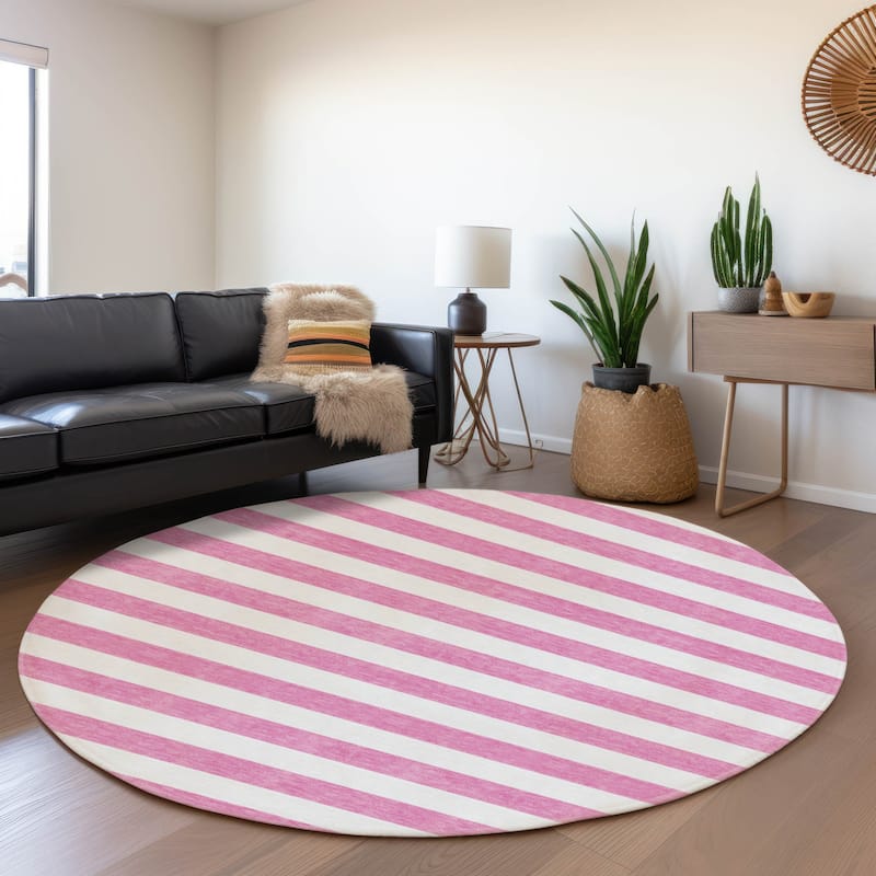Premium Washable Super Soft Cabana Stripe Mayfield Rug - Pink - 8' x 8' - Round