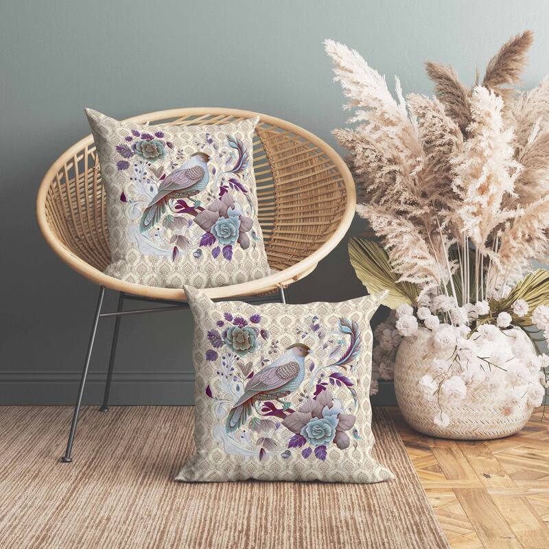 Songbird Rose Radiance Indoor/Outdoor Reversible Throw Pillow Beige and Multi