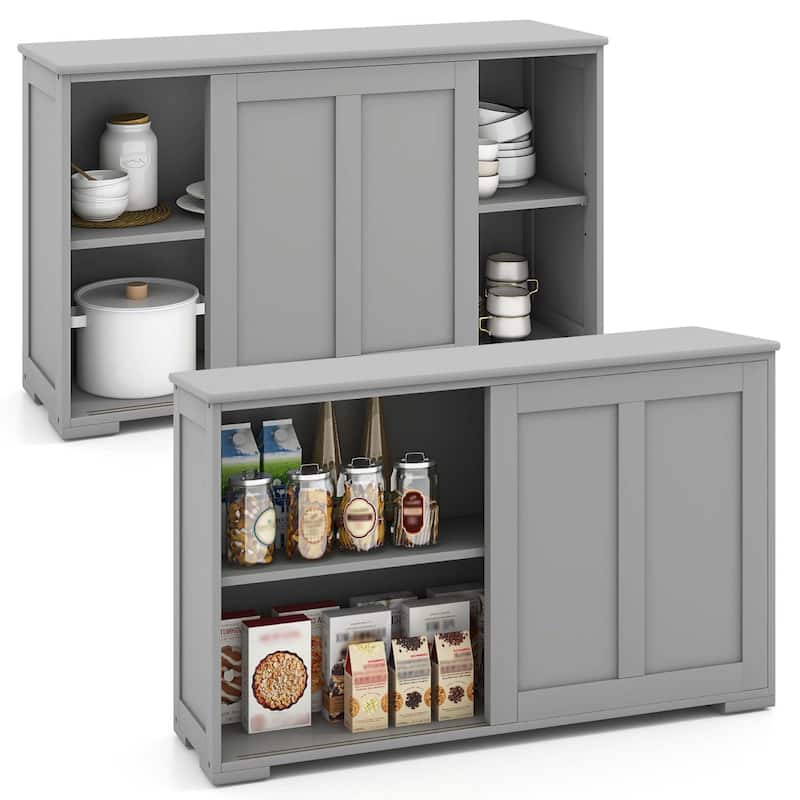 2 PCS Stackable Buffet Sideboard with Sliding Doors & Adjustable Shelf - Grey