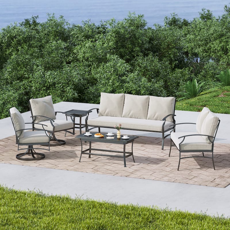 DREAMSIDEA Outdoor Furniture Conversation Patio Set - Swivel Chair - Beige/6 Piece