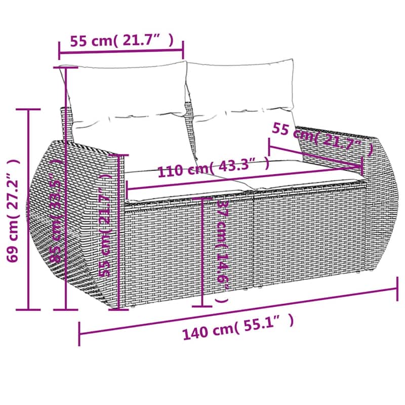 vidaXL Garden Sofa Set - 21.7 x 21.7 x 14.6