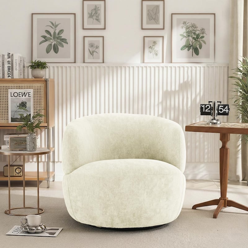 Troy 360-Degree Swivel Accent Chair in Soft Neutral Chenille