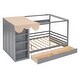 preview thumbnail 5 of 13, Full Size House Bed with Built-in Wardrobe, Two Drawers, Shelves, and Lace Curtain Design, Grey Finish